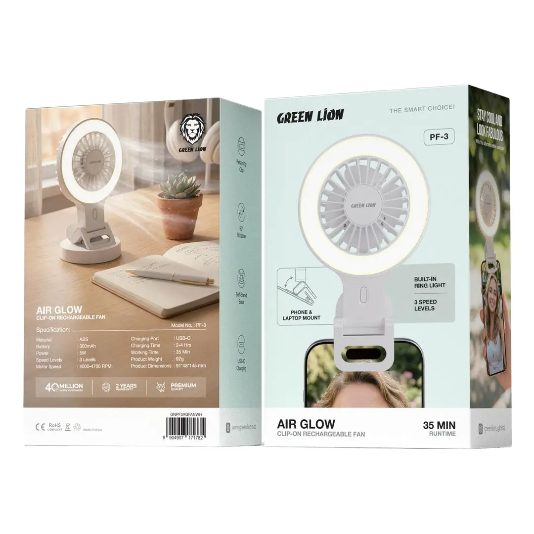 پنکه شارژی گیره‌ای گرین لاین مدل Air Glow