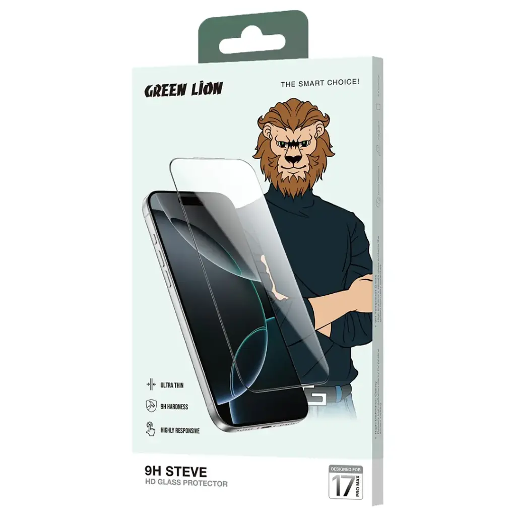 محافظ صفحه، گلس شفاف استیو آیفون سری 17 گرین Green Lion Steve HD Screen Protector for iPhone 17Series