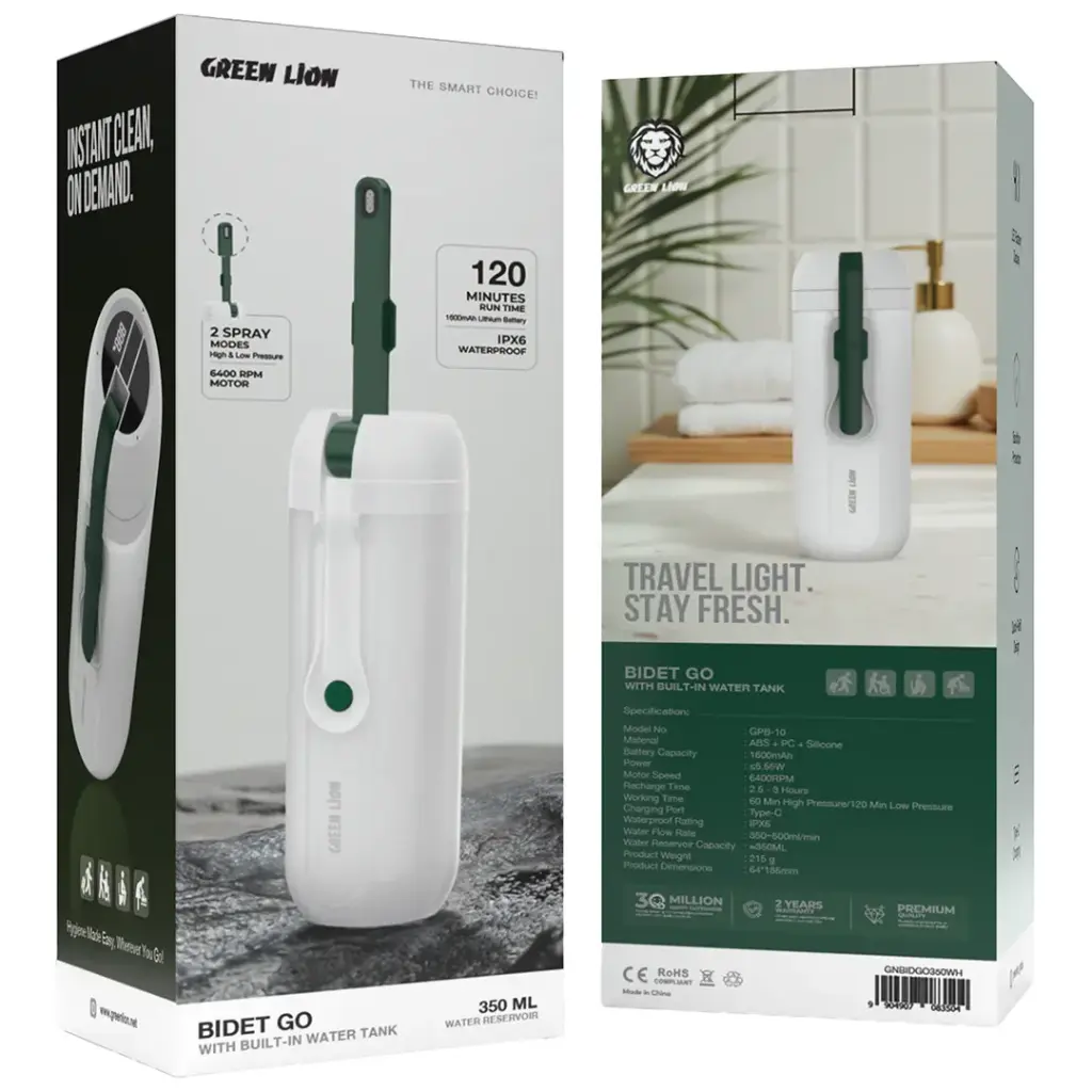 بیده شارژی گرین لاین مدل Bidet Go ضدآب با مخزن ۳۵۰ میلی‌لیتر